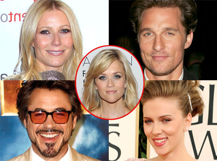 Gwyneth Paltrow, Scarlett Johansson, Matthew McConaughey, Robert Downey Jr.,f Reese Witherspoon Gwyneth Paltrow, Scarlett Johansson, Matthew McConaughey, Robert Downey Jr.,f Reese Witherspoon